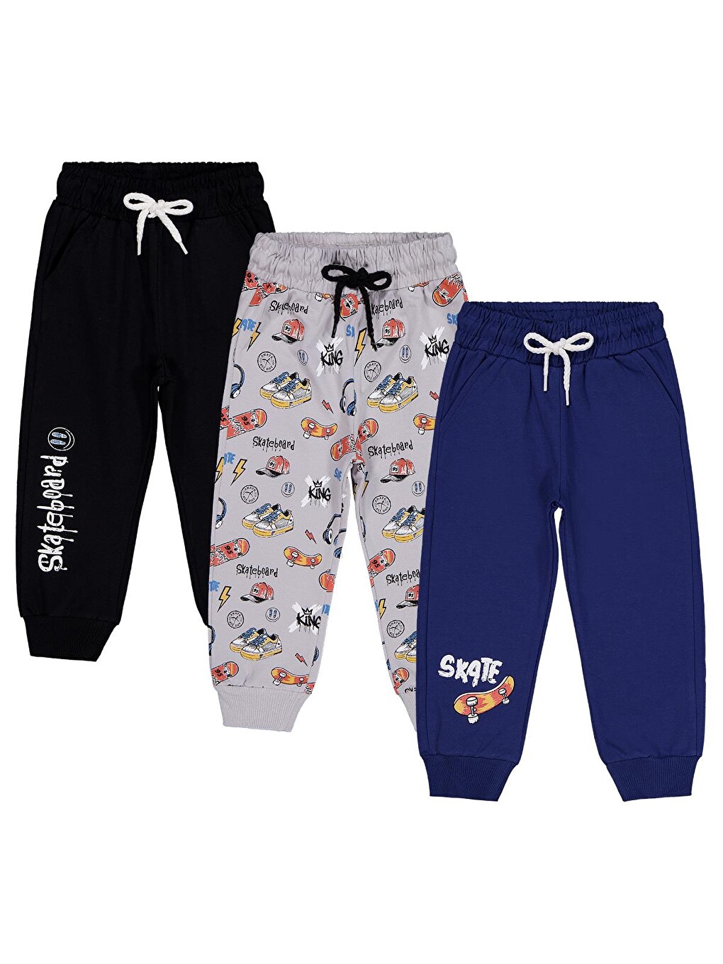 Beyaz Boys Skaterboard Baskılı 3'lü Set 2-5 Yaş Eşofman Altı - Standart