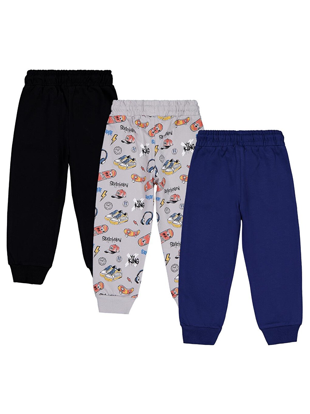 Beyaz Boys Skaterboard Baskılı 3'lü Set 2-5 Yaş Eşofman Altı - Standart-1