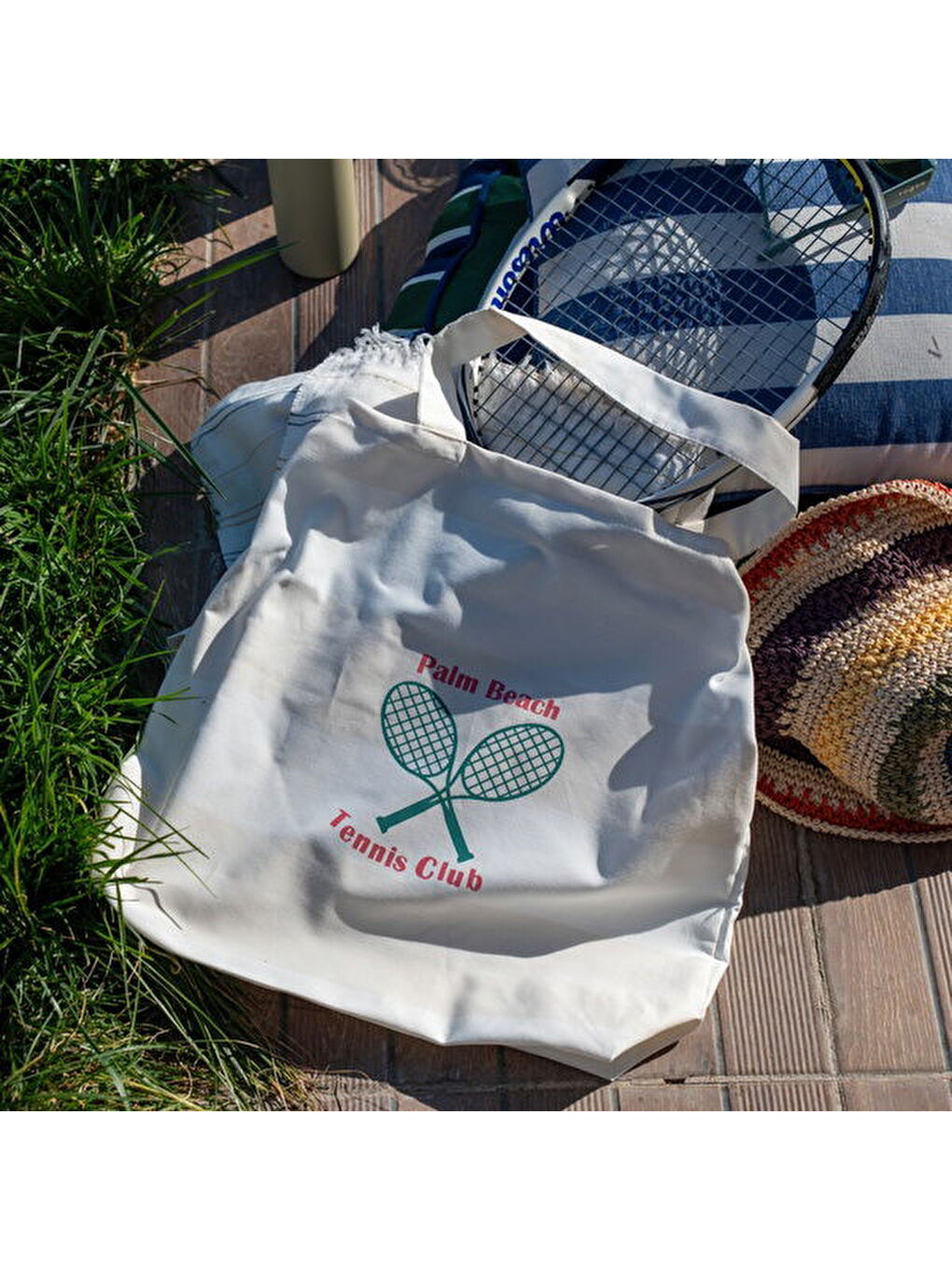 Soft Tennis Club Çanta - Ekru - 50x45 cm-1