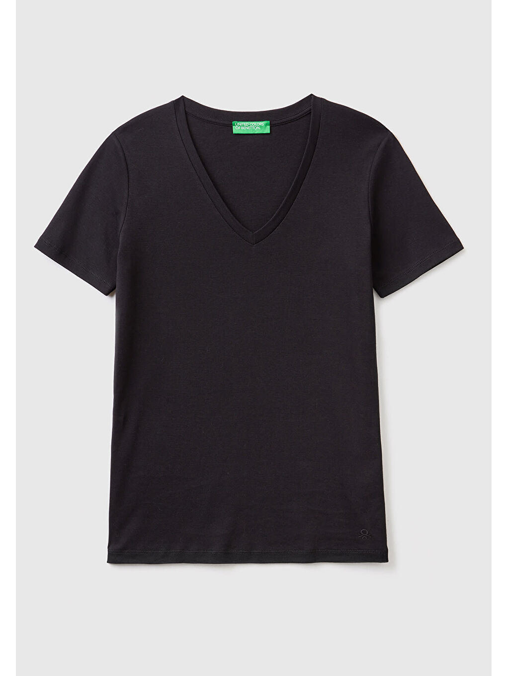 United Colors Of Benetton Kadın Siyah %100 Pamuk V Yaka Basic T-Shirt - 1