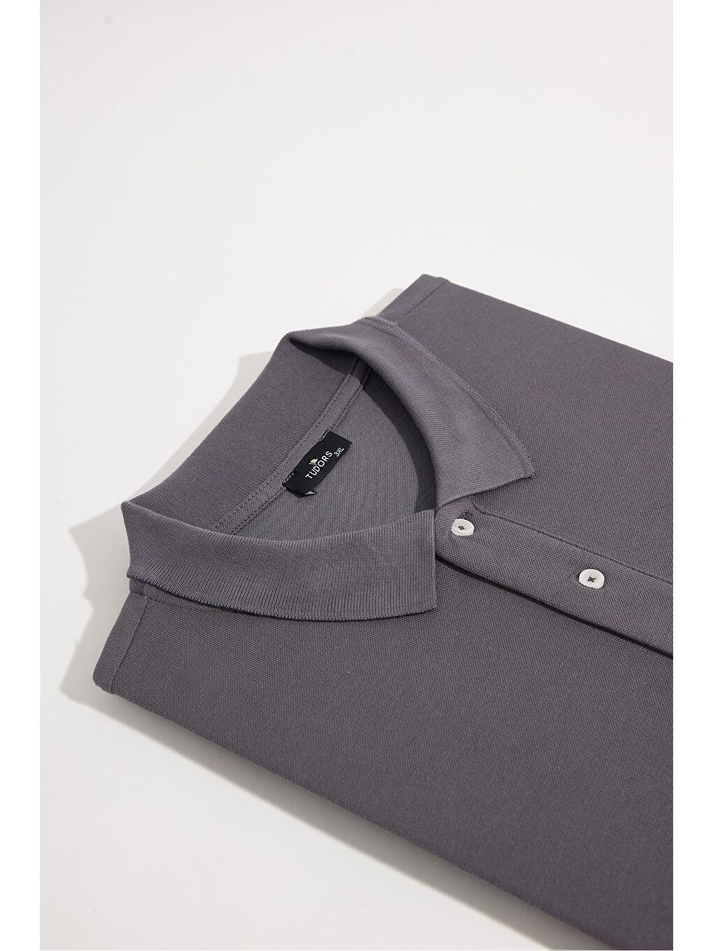 Siyah Erkek Big Size Büyük Beden %100 Pamuk Düz Pike Gri Polo Yaka Tişört-2