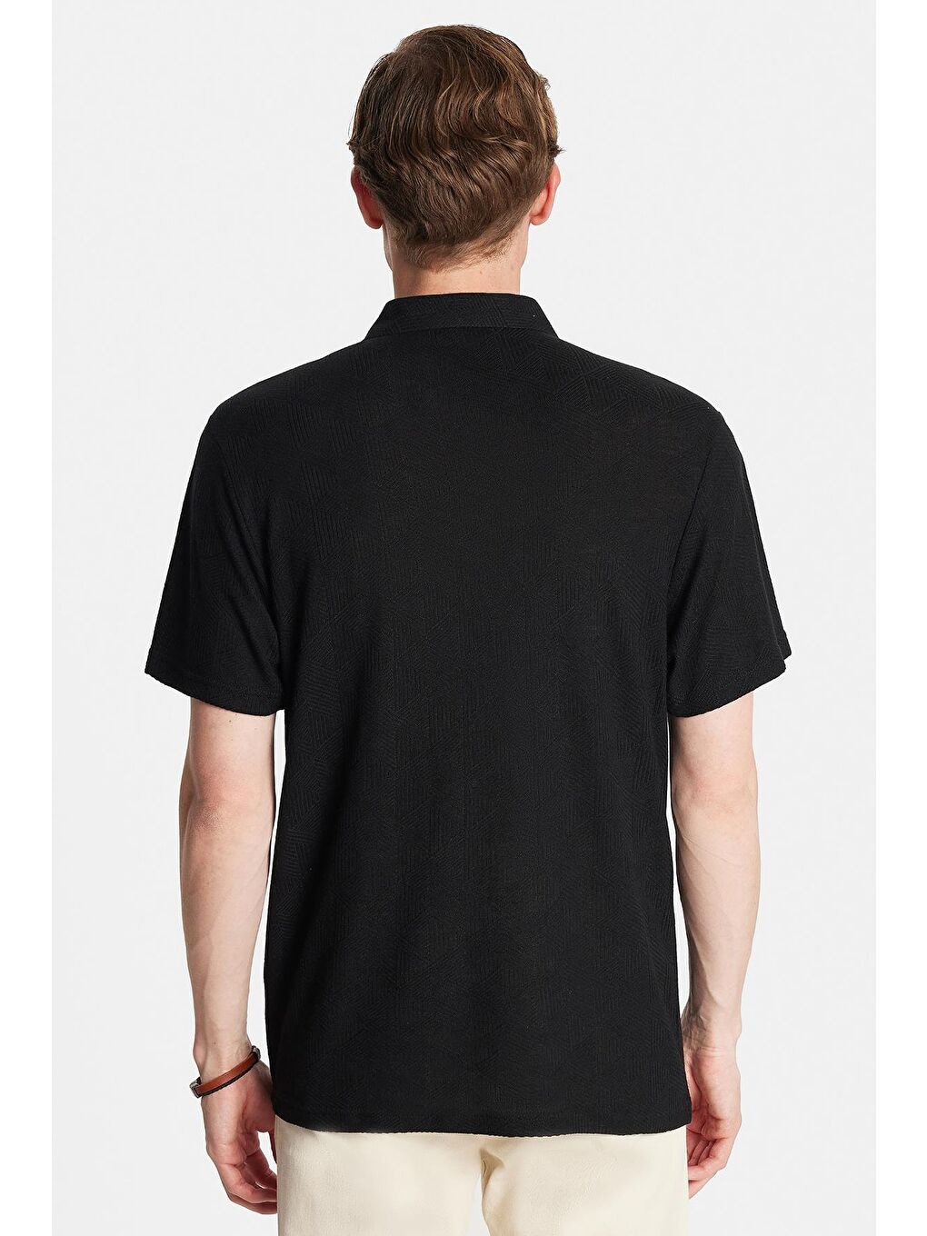 Erkek Slim Fit Dar Kesim Viskon Fermuarlı Polo Yaka Siyah Tişört-4