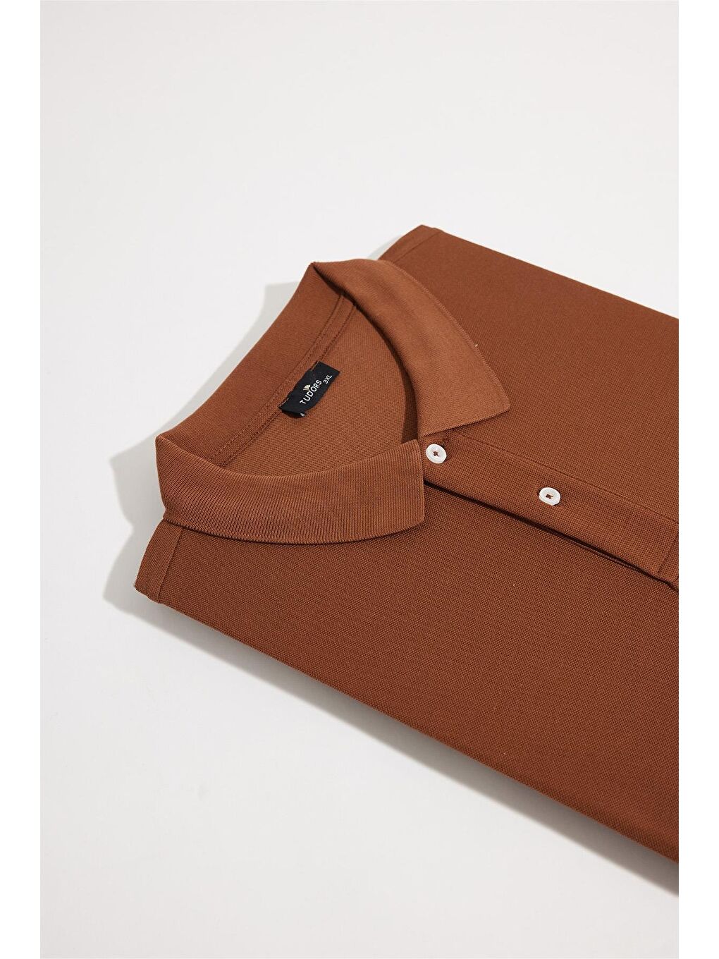 Erkek Big Size Büyük Beden %100 Pamuk Düz Pike Kahverengi Polo Yaka Tişört-2