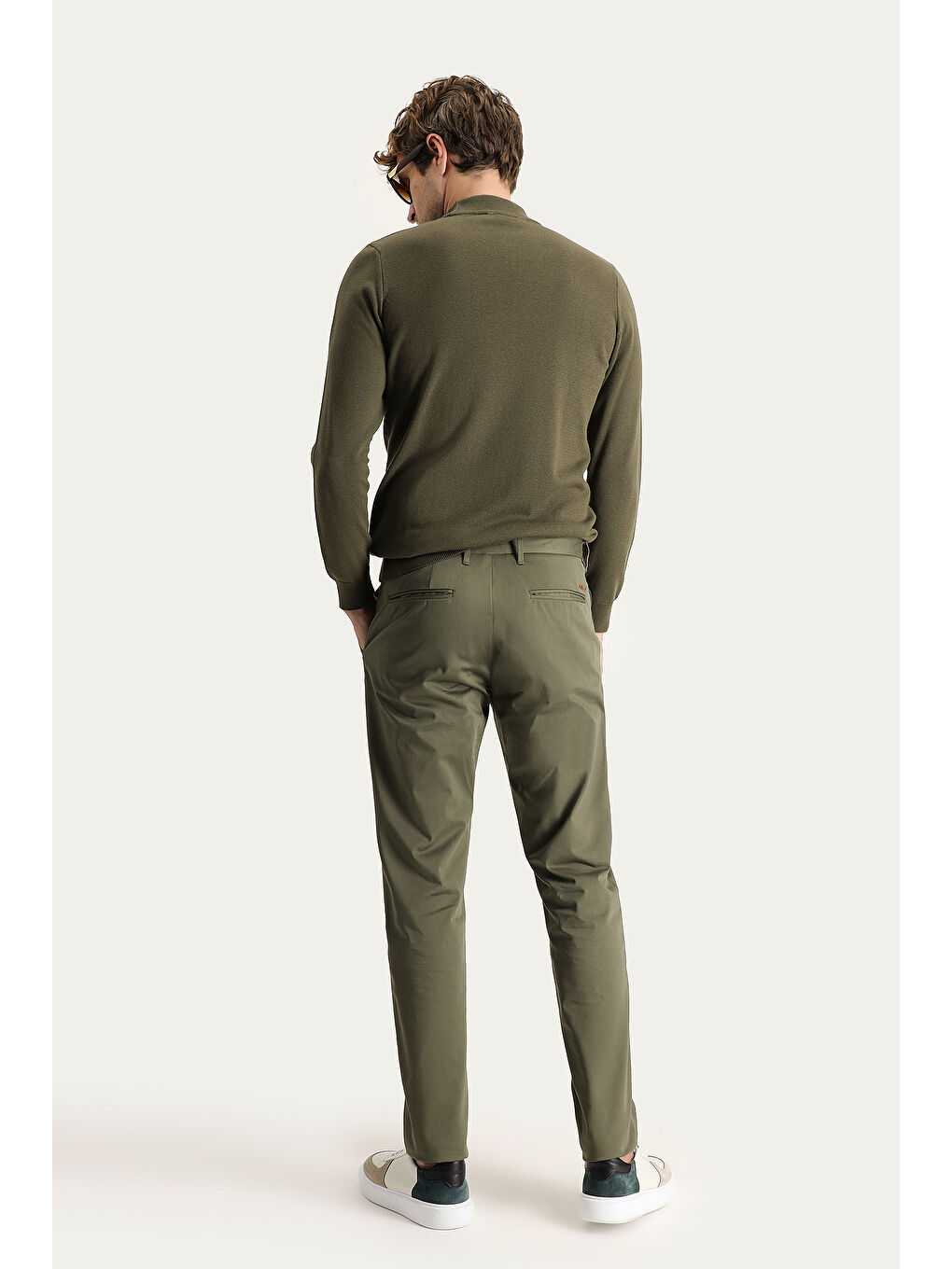 Yeşil Regular Fit Elastanlı Saten Kanvas / Chino Pantolon-3