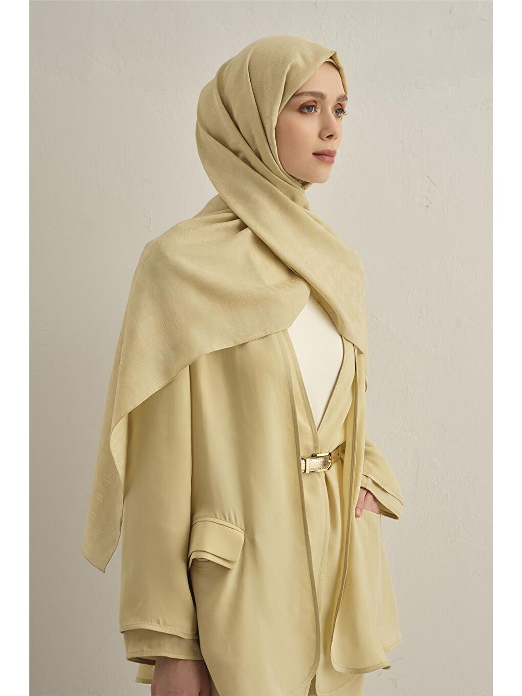 Bej Pamora Dama Çerçeve Şal 2 62-1