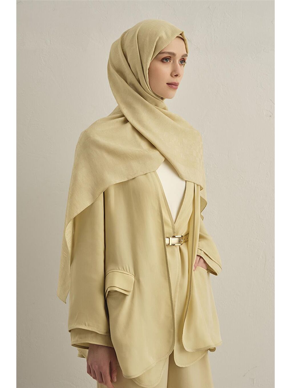 Bej Pamora Dama Çerçeve Şal 2 62-2