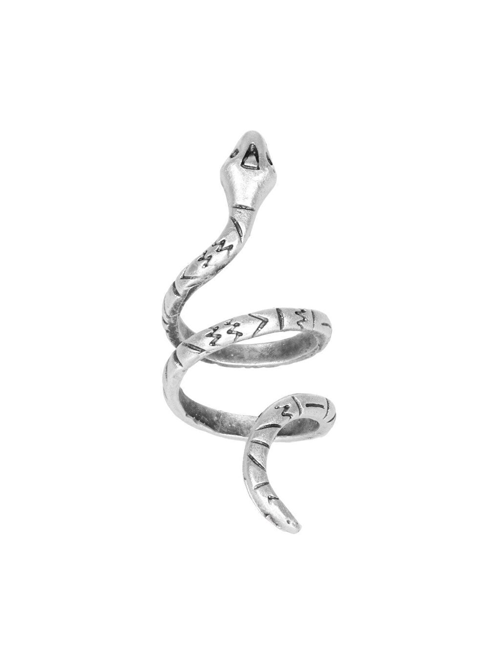 Gri Kadın Antik Gümüş Kaplama Baskılı Dolama Yılan Formlu Yüzük-1