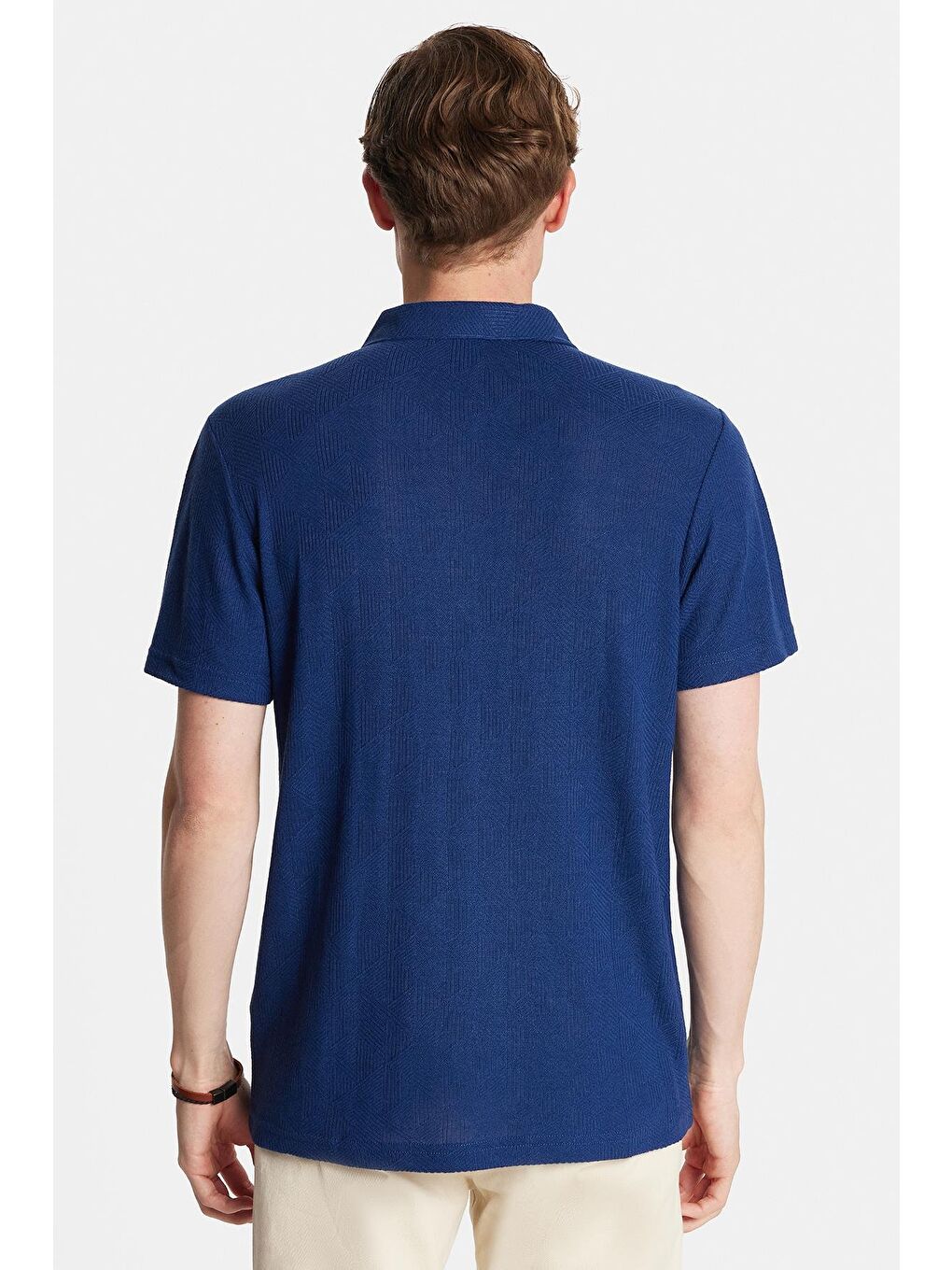Erkek Slim Fit Dar Kesim Viskon Fermuarlı Polo Yaka Lacivert Tişört-4