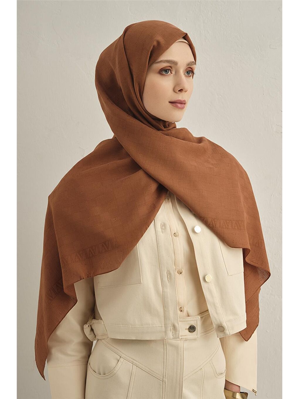 Kahverengi Pamora Dama Çerçeve Şal 2 16-2