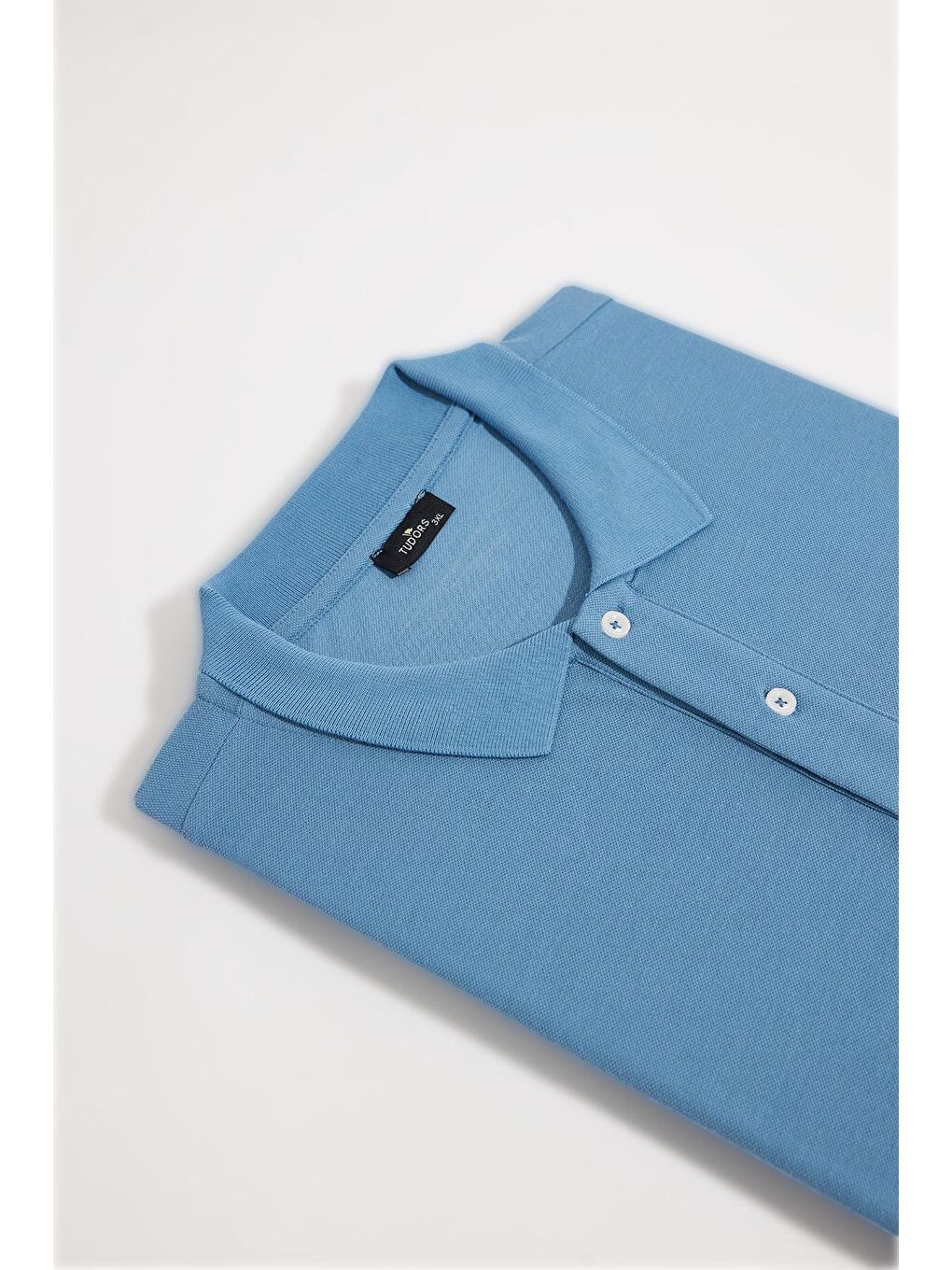 Erkek Big Size Büyük Beden %100 Pamuk Düz Pike Mavi Polo Yaka Tişört-2