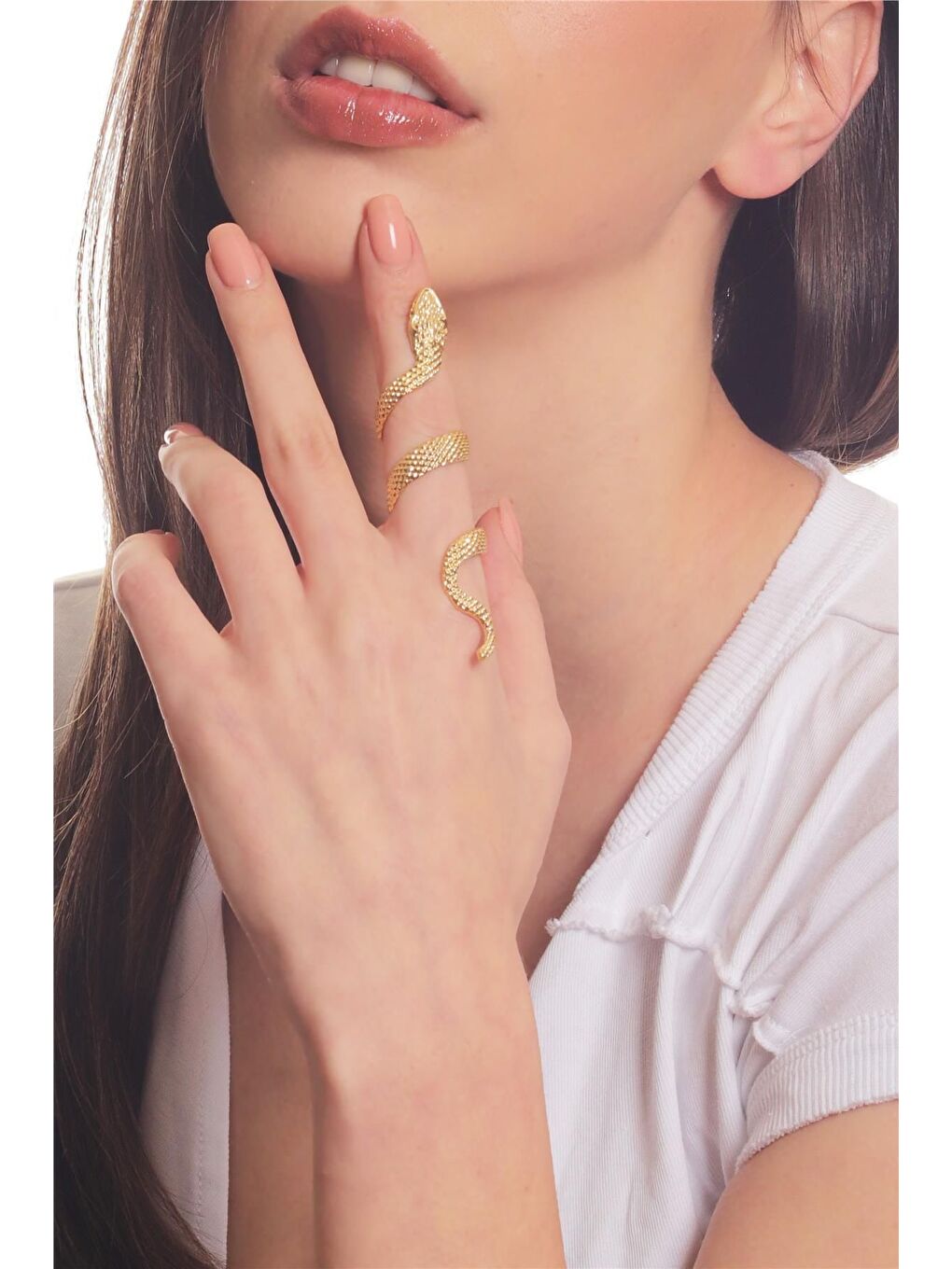 Sarı Kadın Lak Altın Renk Kaplama Dolama Orijinal Model Yılan Formlu Ayarlanabilir Sağ Parmak Yüzük-1