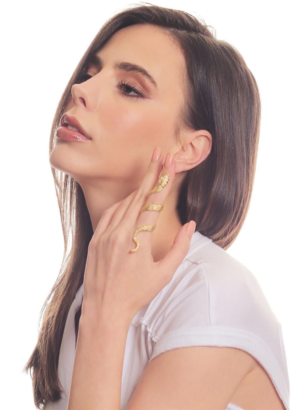 Sarı Kadın Lak Altın Renk Kaplama Dolama Orijinal Model Yılan Formlu Ayarlanabilir Sağ Parmak Yüzük-2