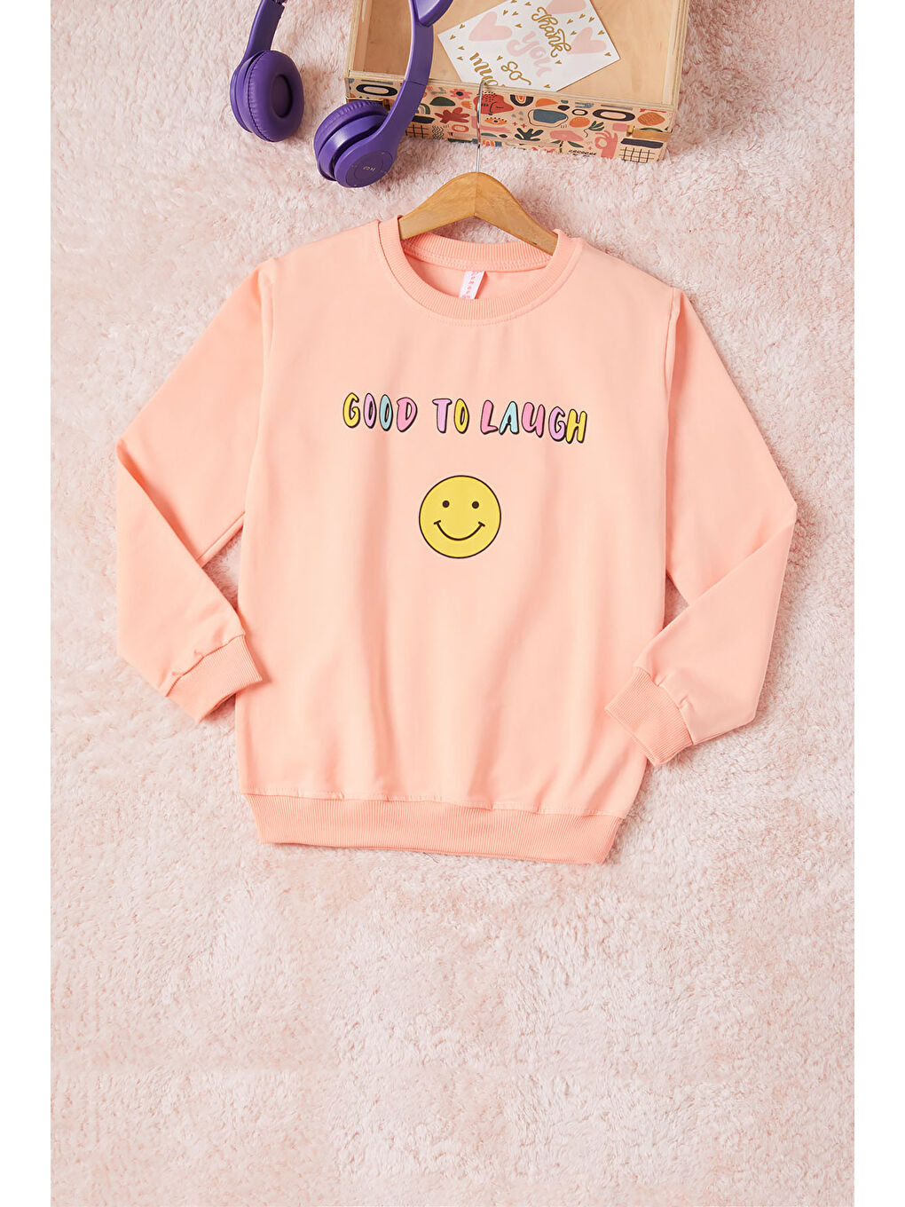 Pembe Life Kids Club Pembe Somon Gülen Yüz Sırtı Baskılı Kız Çocuk Sweatshirt 16702