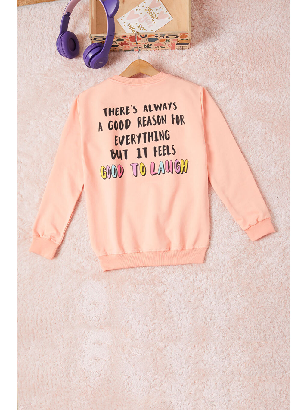 Pembe Life Kids Club Pembe Somon Gülen Yüz Sırtı Baskılı Kız Çocuk Sweatshirt 16702 - 3