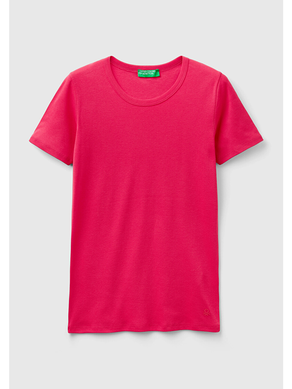 Kadın Koyu Pembe 100 Pamuk Basic Kısa Kollu Bisiklet Yaka T Shirt-1