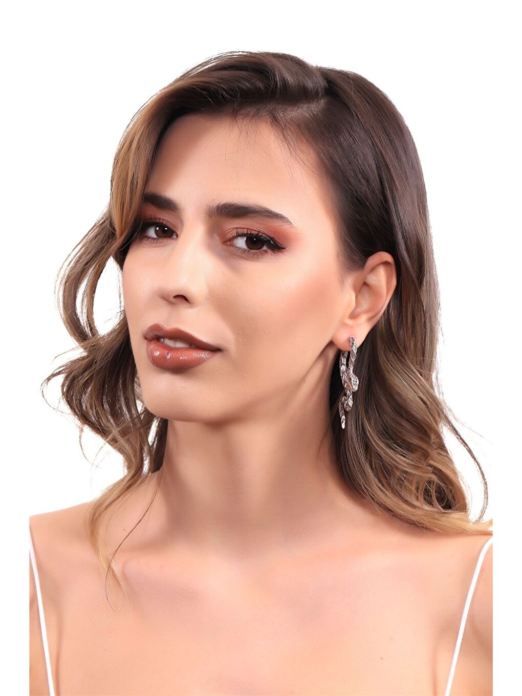 Gri Kadın Antik Gümüş Kaplama Çivili Model Kabartma Baskılı Yılan Küpe-4