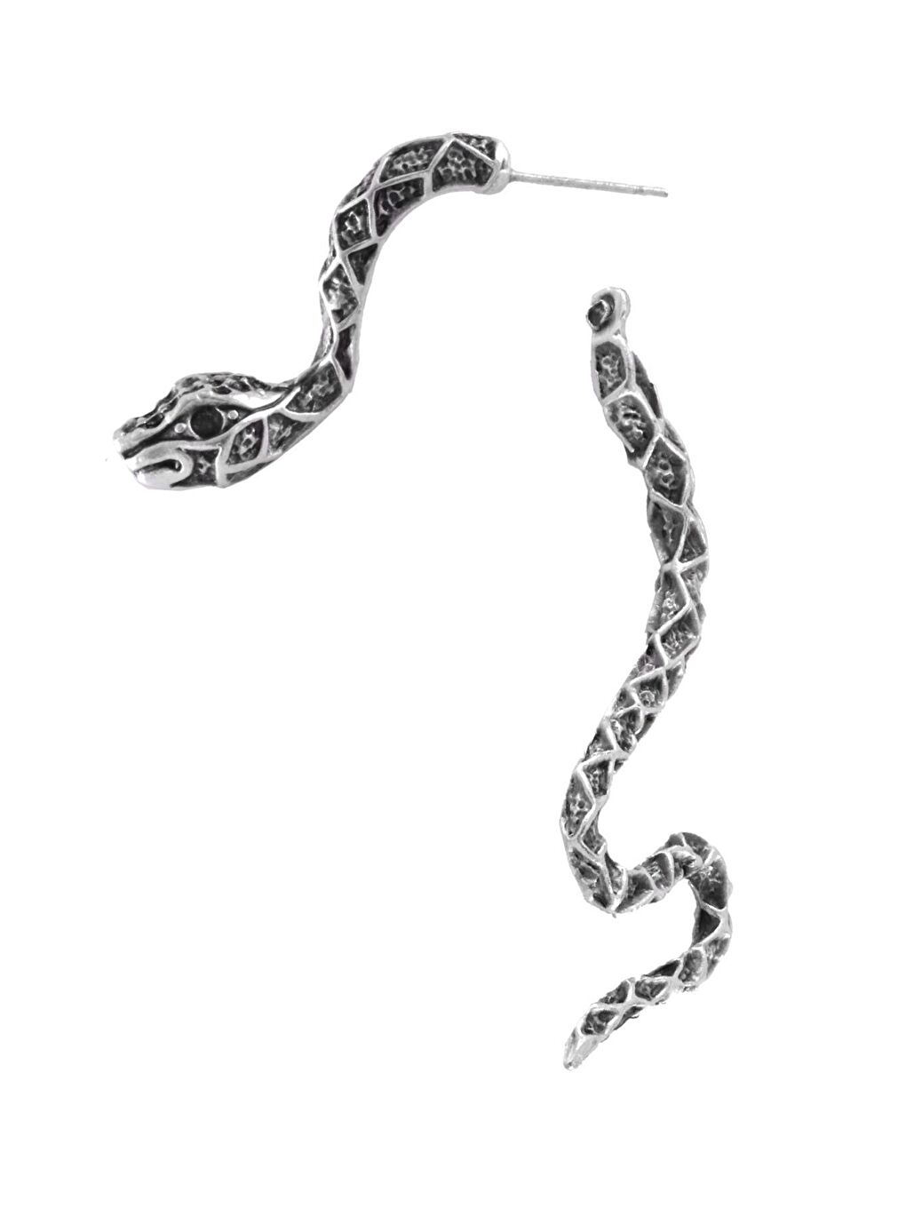 Gri Kadın Antik Gümüş Kaplama Çivili Model Kabartma Baskılı Yılan Küpe-1