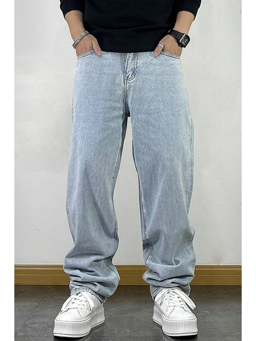 Erkek Mavi Rahat Kesim Baggy Pantolon