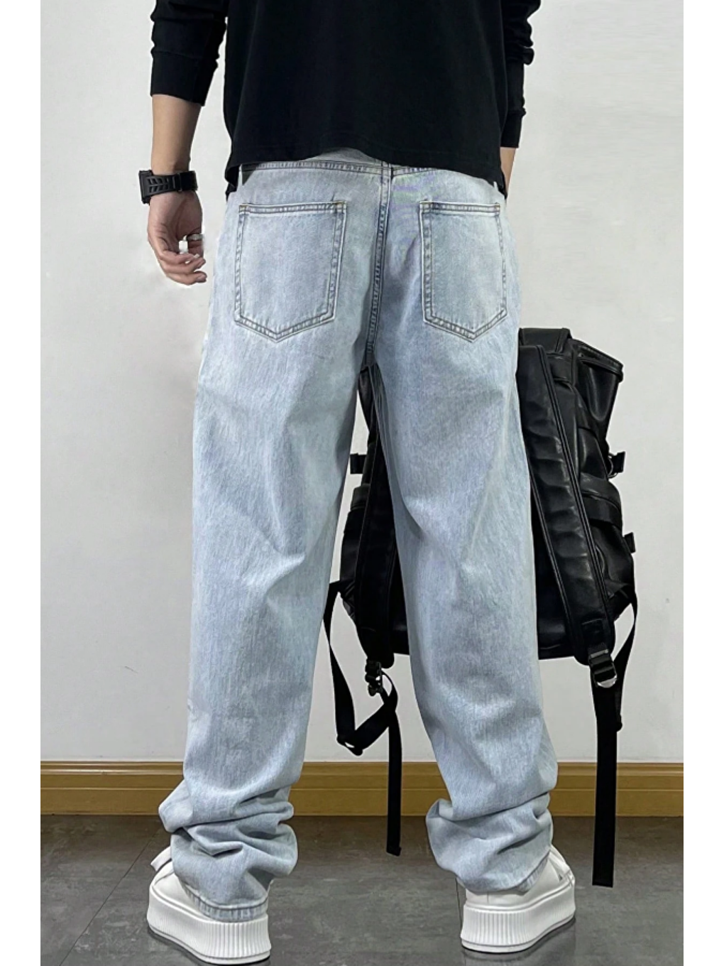 Erkek Mavi Rahat Kesim Baggy Pantolon-2