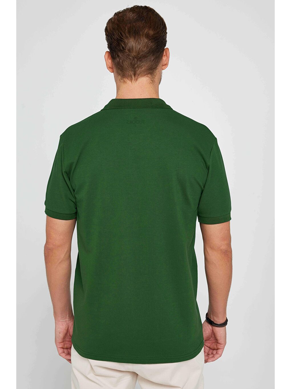 Erkek Regular Fit Klasik Kesim %100 Pamuk Düz Pike Koyu Yeşil Polo Yaka Tişört-3