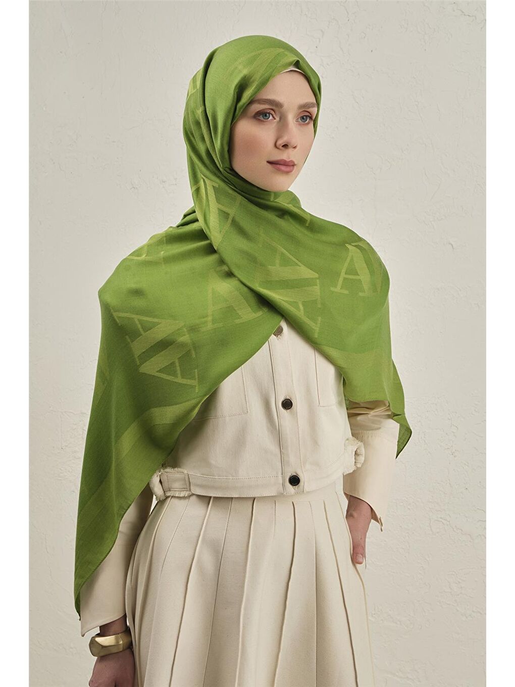 Yeşil Woolair Harf Monogram Şal 2 73