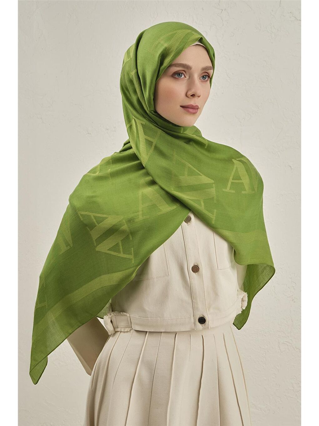 Yeşil Woolair Harf Monogram Şal 2 73-1