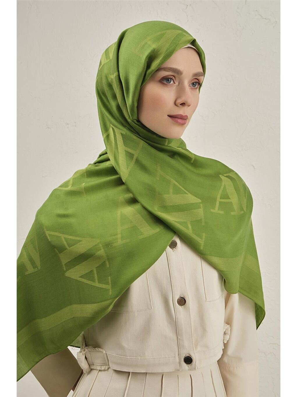 Yeşil Woolair Harf Monogram Şal 2 73-2