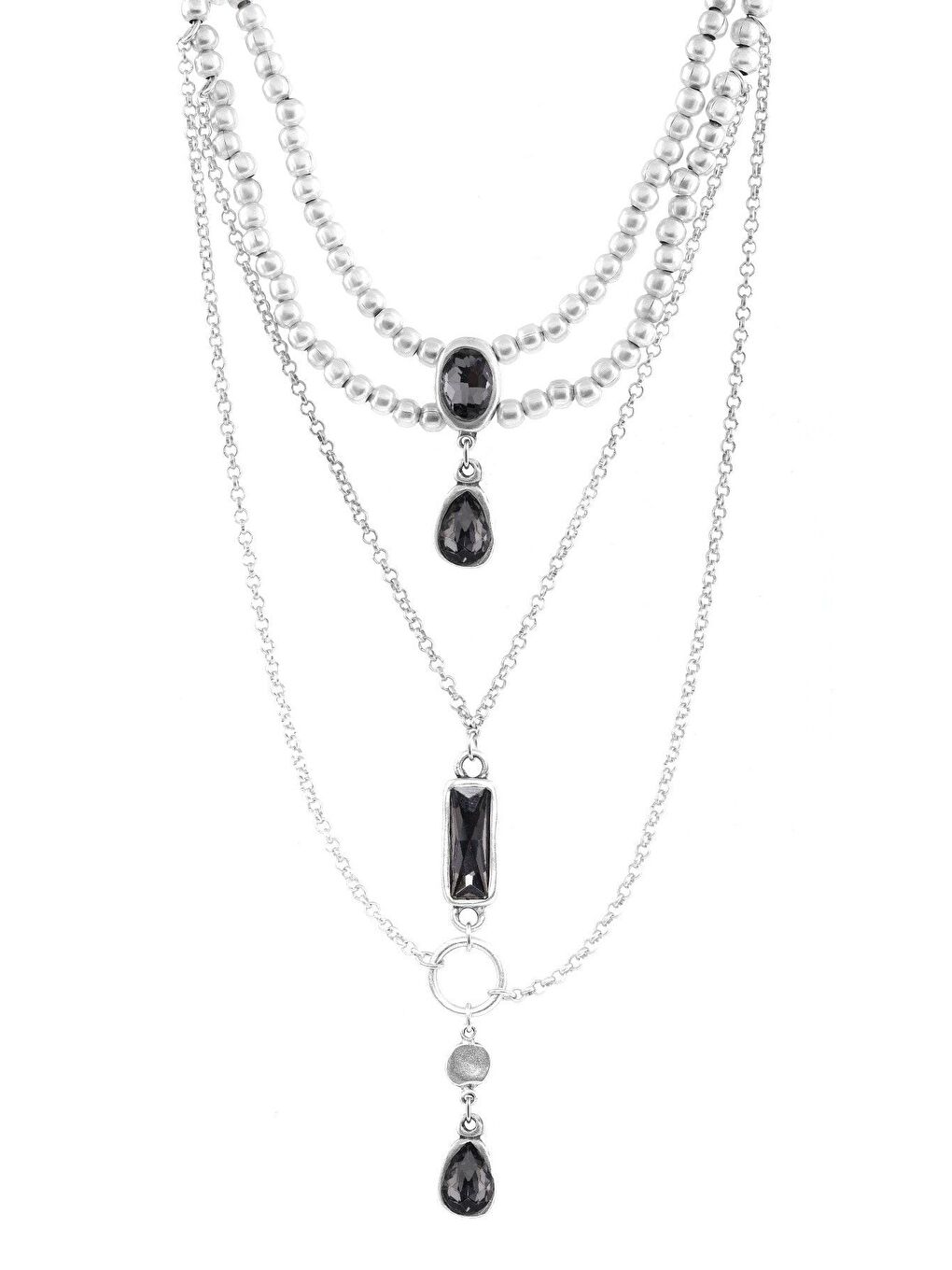 Gri Kadın Antik Gümüş Kaplama Kristal Kesme Taş Detaylı Tasarım Kolye-1