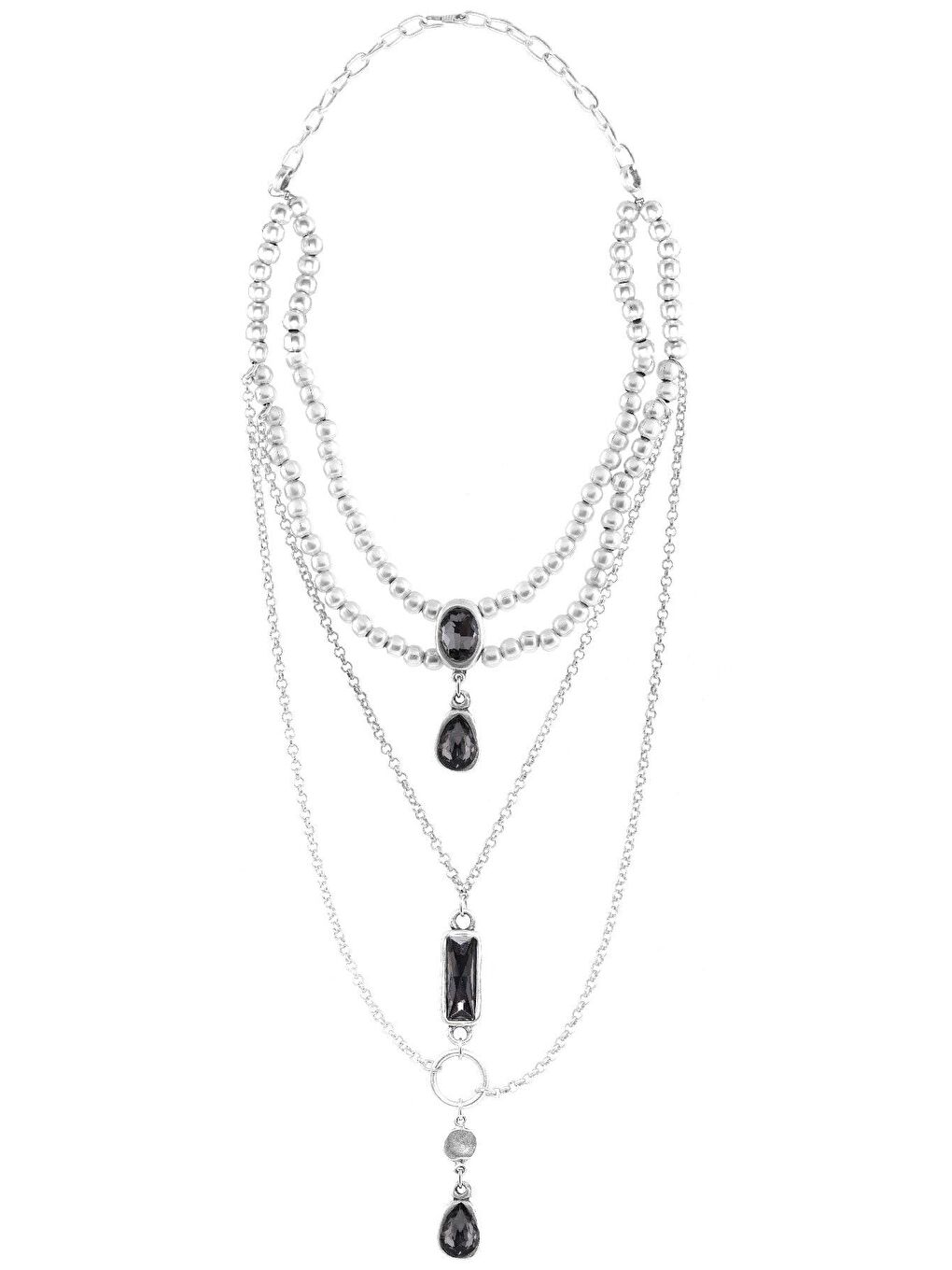 Gri Kadın Antik Gümüş Kaplama Kristal Kesme Taş Detaylı Tasarım Kolye