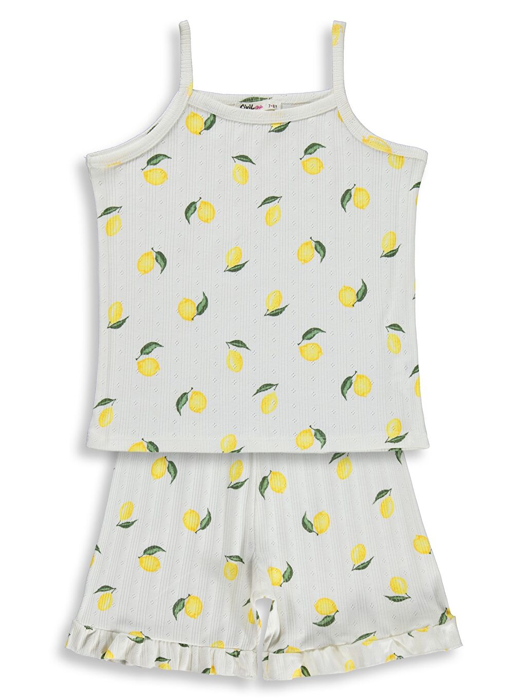 Girls Limon Desenli Şortlu 10-13 Yaş Pijama Takımı - Kırık Beyaz