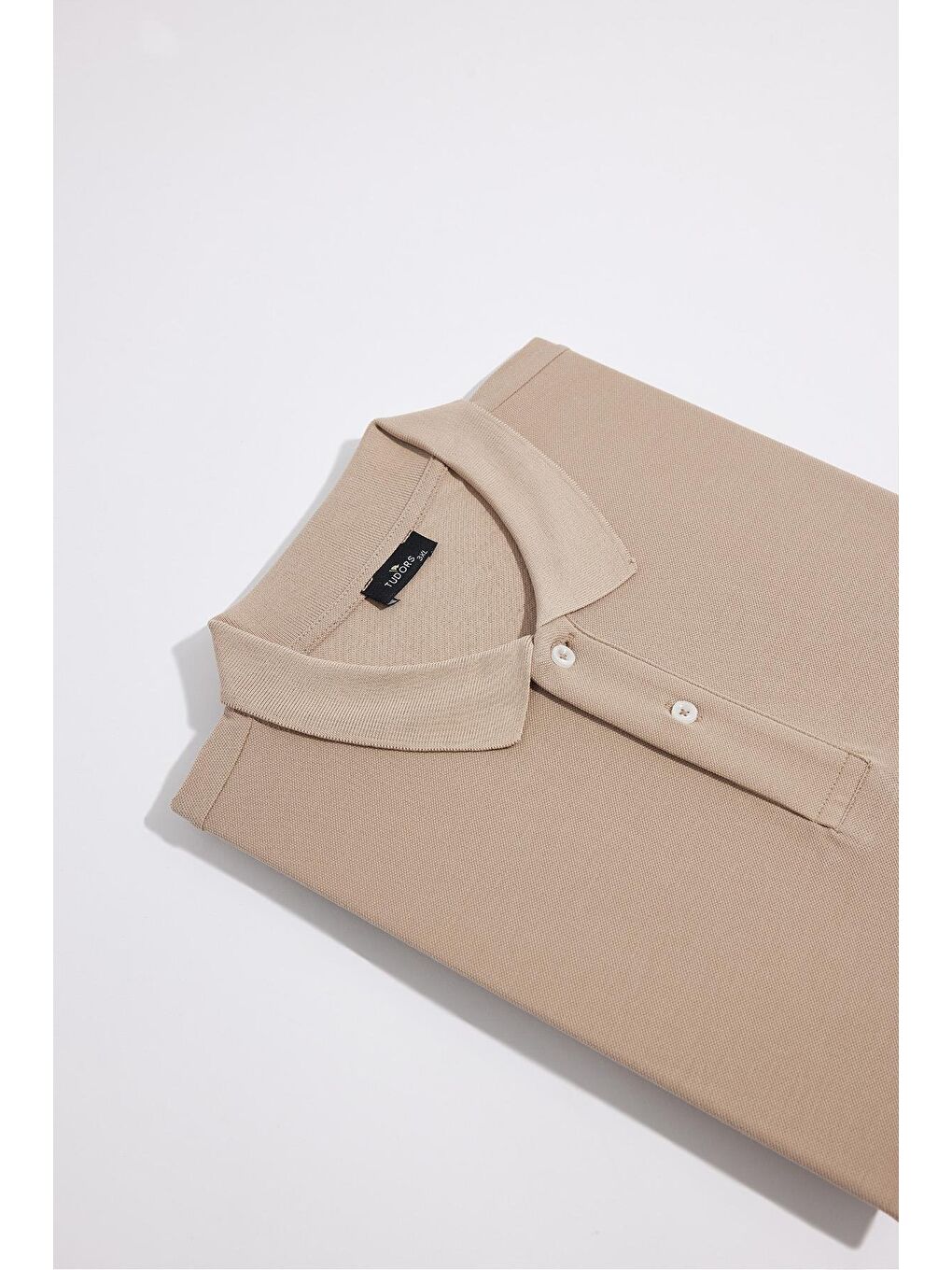 Bej Erkek Big Size Büyük Beden %100 Pamuk Düz Pike Taş Polo Yaka Tişört-1