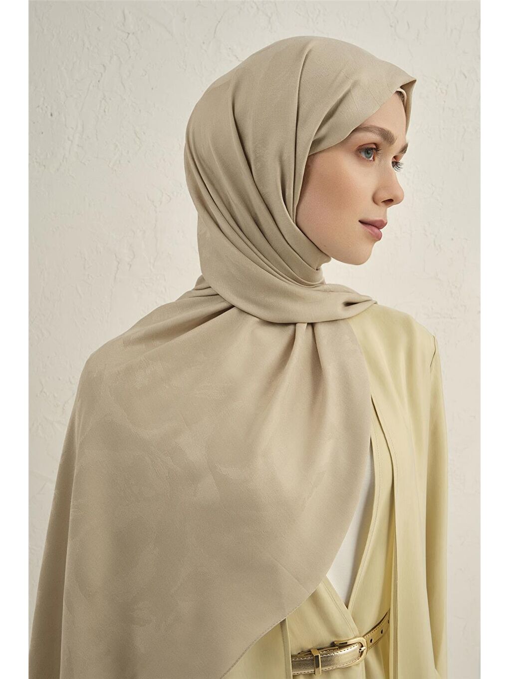 Ekru Lyocell Viscon Dalga Desen Şal 1 17-2