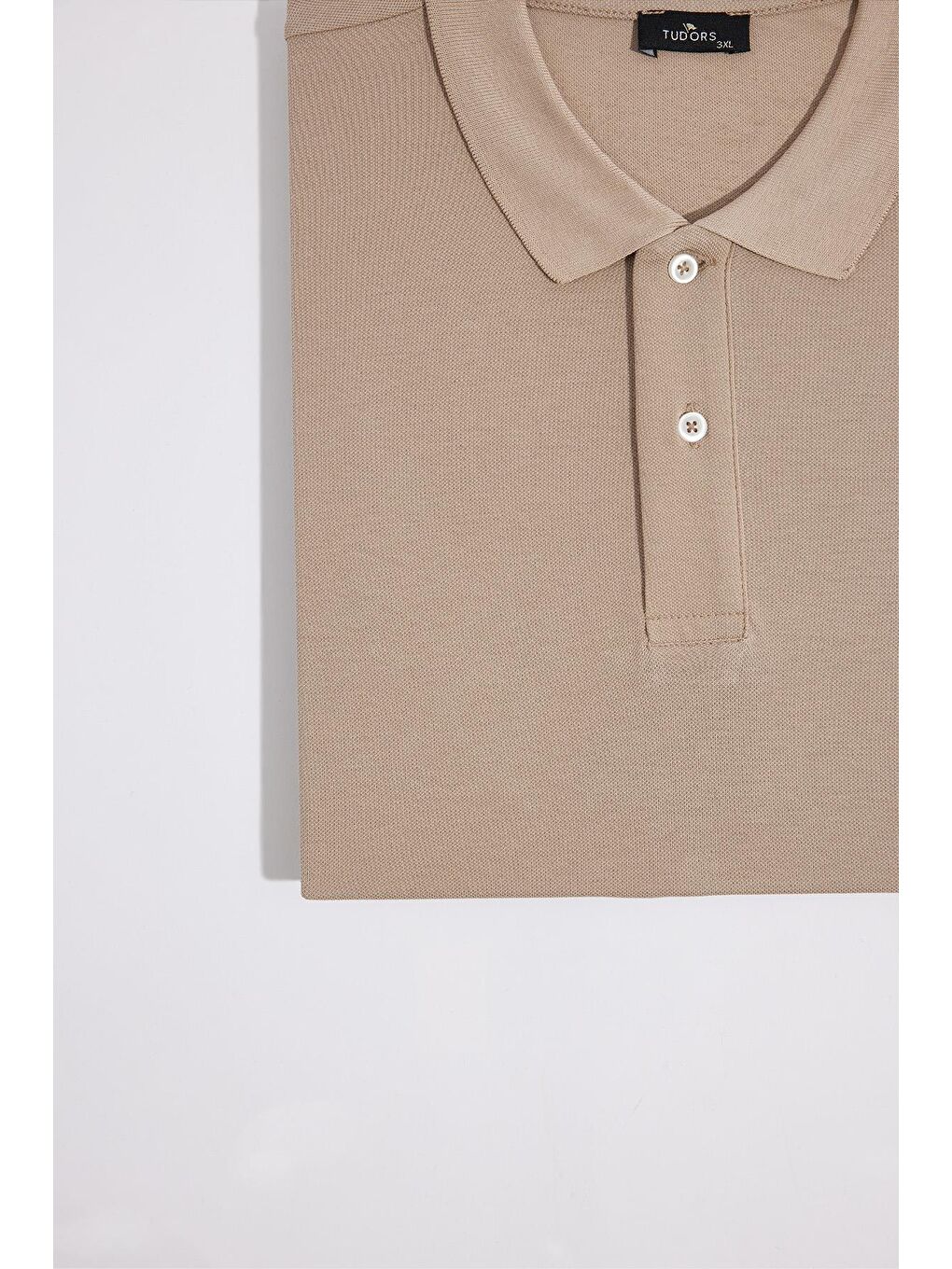 Bej Erkek Big Size Büyük Beden %100 Pamuk Düz Pike Taş Polo Yaka Tişört-2