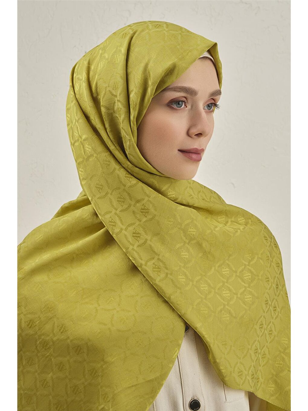 Sarı Pamuk Floş Monogram Zincir Şal 1 54-3