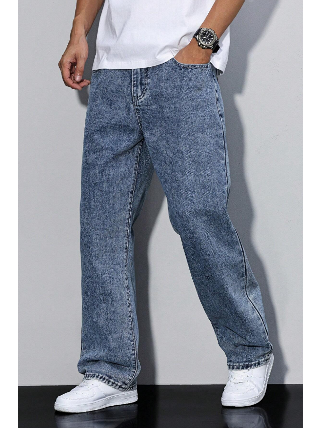 Erkek Lacivert Rahat Kesim Baggy Jean Pantolon