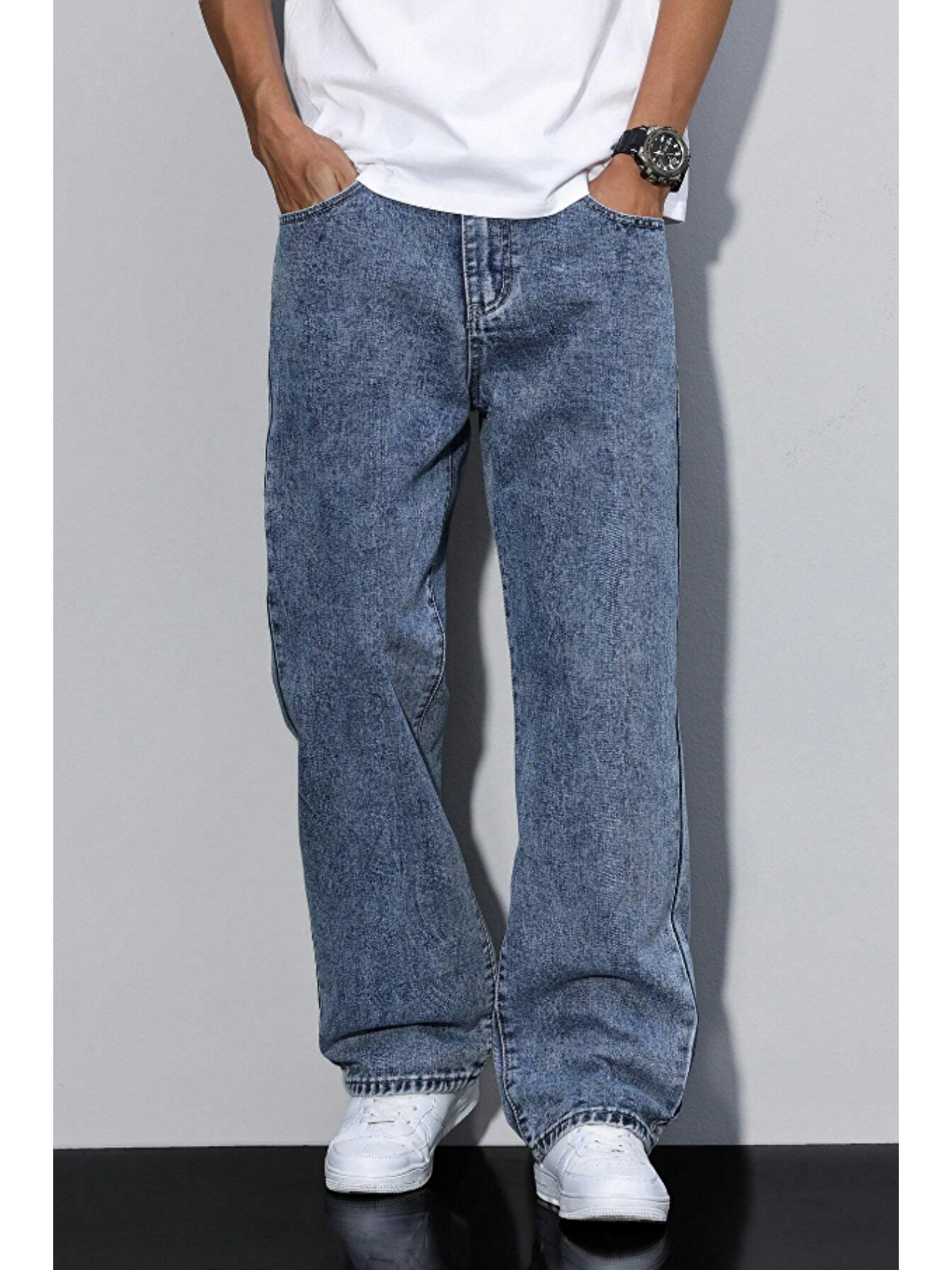 Erkek Lacivert Rahat Kesim Baggy Jean Pantolon-1