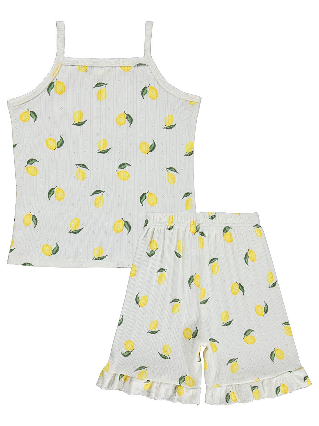 Girls Limon Desenli Şortlu 10-13 Yaş Pijama Takımı - Kırık Beyaz-2