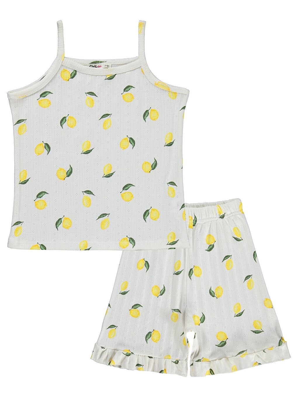 Girls Limon Desenli Şortlu 10-13 Yaş Pijama Takımı - Kırık Beyaz-3