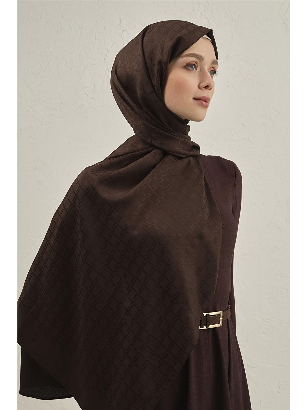 Kahverengi Pamuk Floş Çapraz Desen Şal 2 11-1