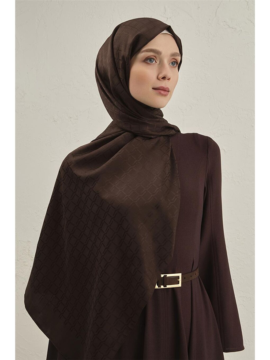 Kahverengi Pamuk Floş Çapraz Desen Şal 2 11-2