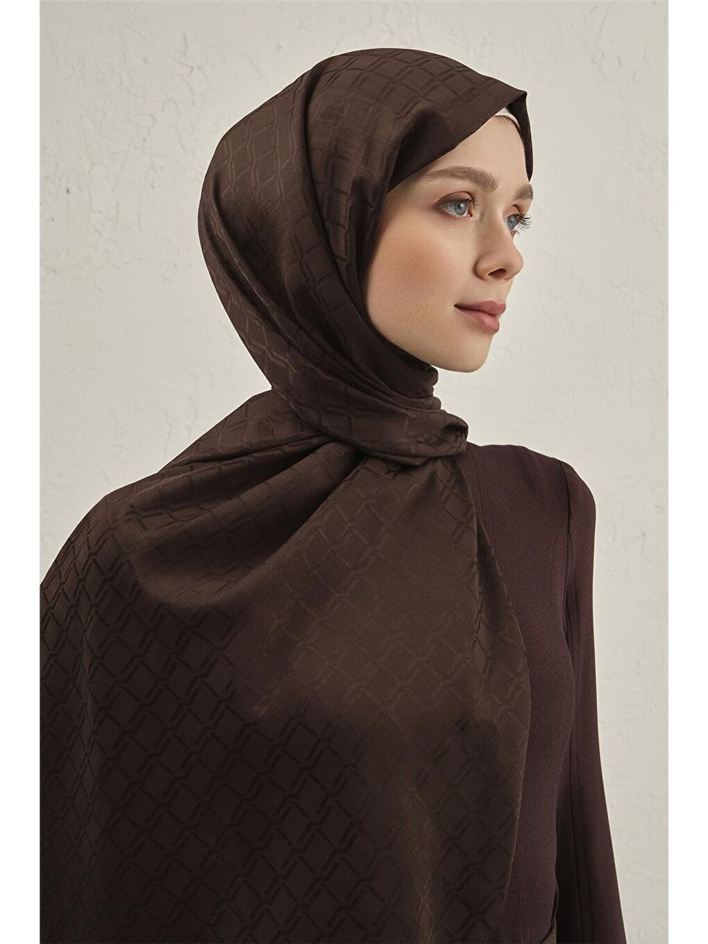 Kahverengi Pamuk Floş Çapraz Desen Şal 2 11-3