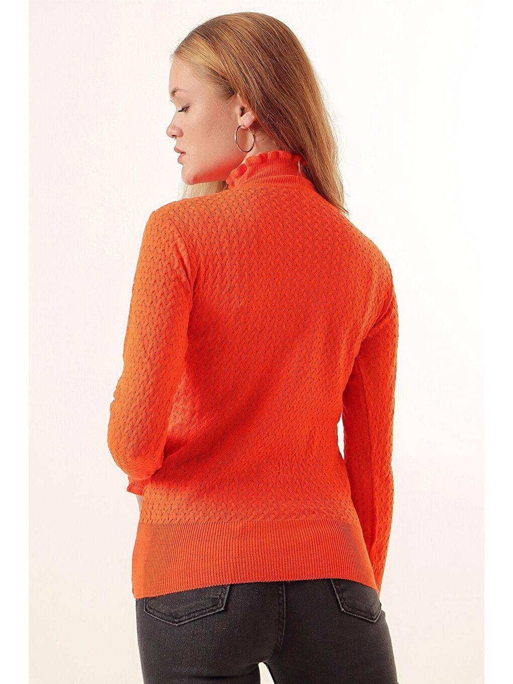 15786 Düğmeli Balıkçı Yaka Kazak - Turuncu-5