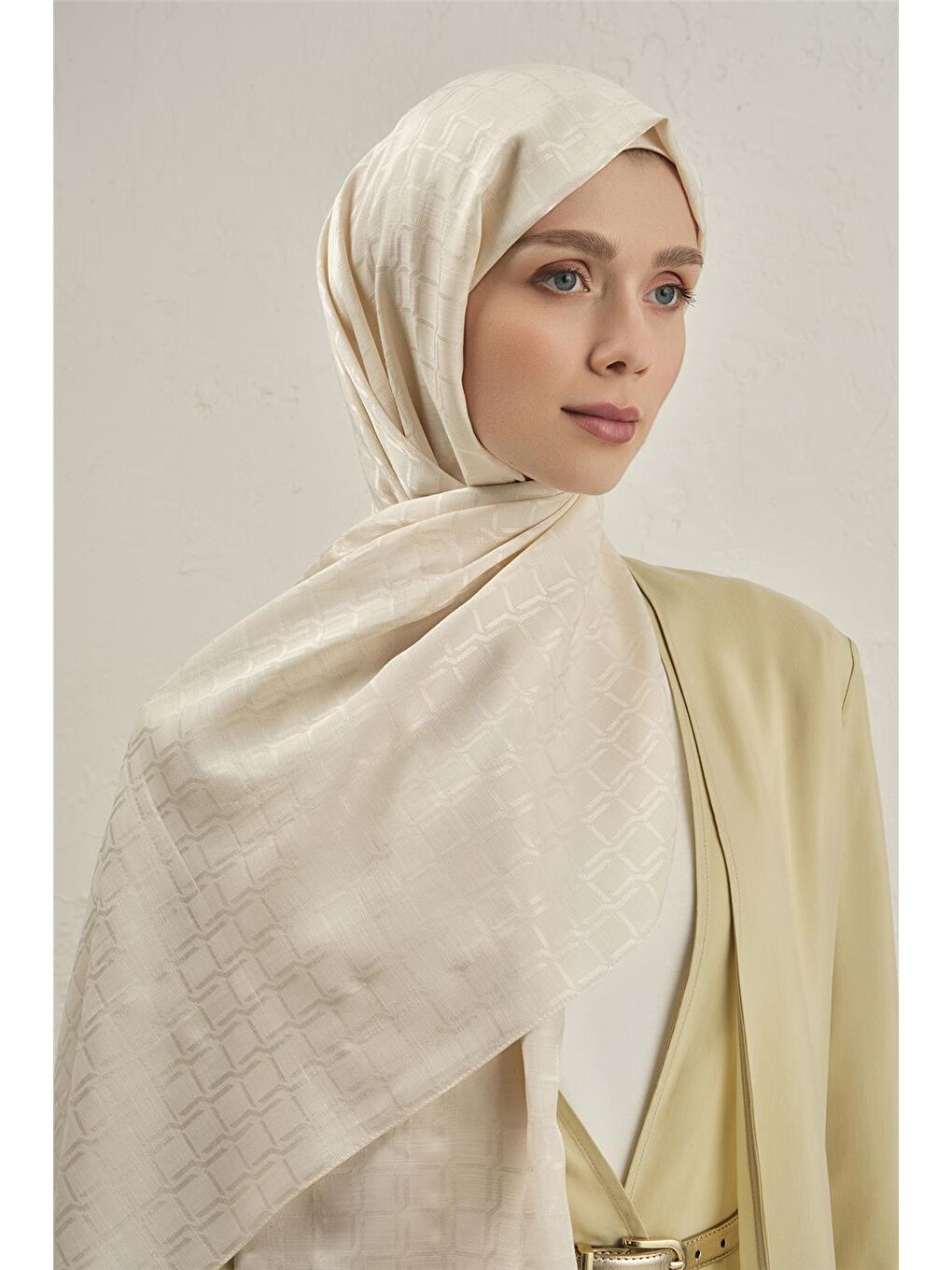 Ekru Pamuk Floş Çapraz Desen Şal 2 60