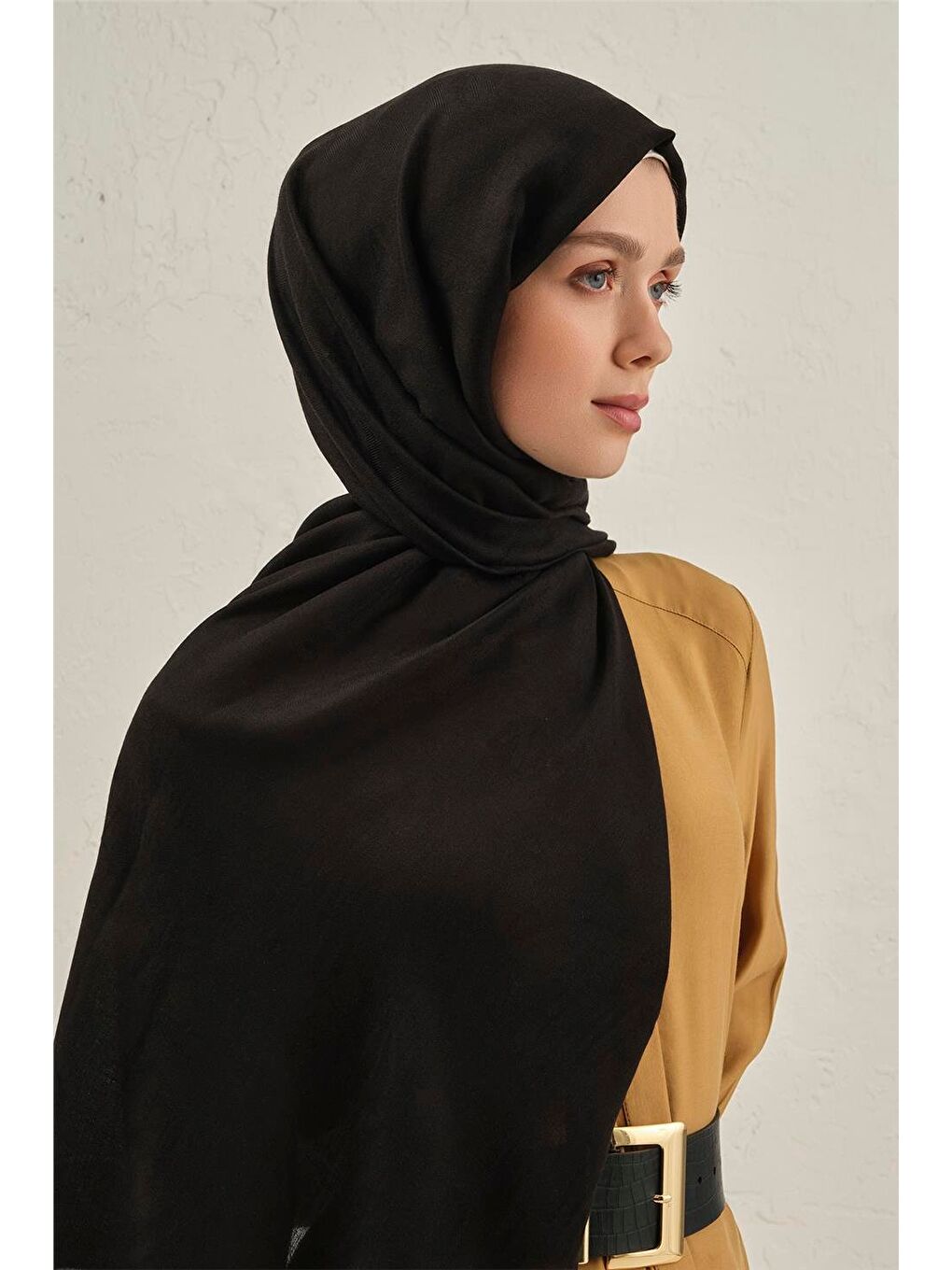 Siyah Woolair Dalga Monogram Şal 1 01-1