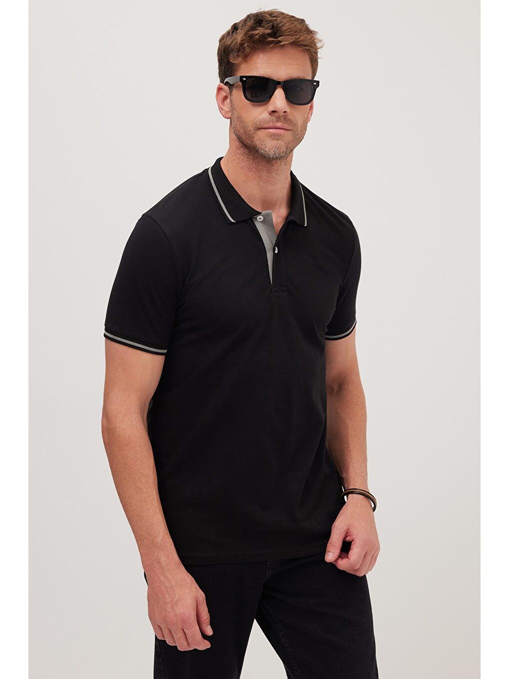 Erkek Slim Fit Dar Kesim %100 Pamuk Yumuşak Dokulu Serin Tutan Kumaş Düz Pike Siyah Polo Yaka Tişört-1