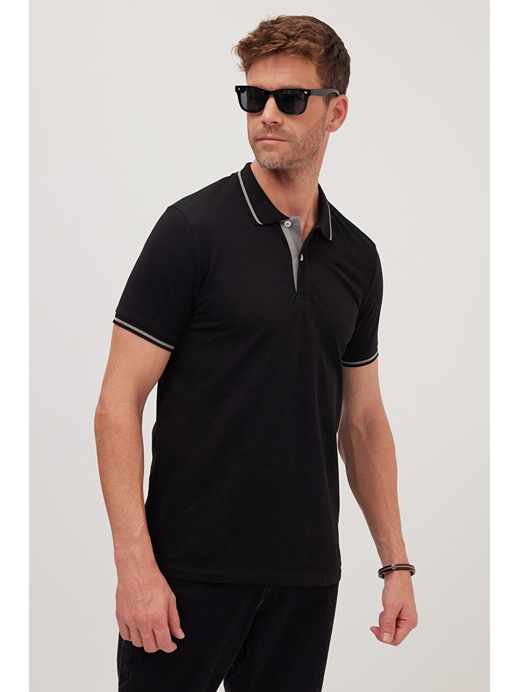 Erkek Slim Fit Dar Kesim %100 Pamuk Yumuşak Dokulu Serin Tutan Kumaş Düz Pike Siyah Polo Yaka Tişört-2