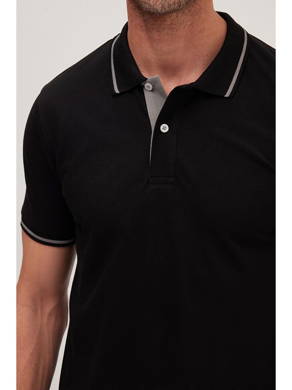 Erkek Slim Fit Dar Kesim %100 Pamuk Yumuşak Dokulu Serin Tutan Kumaş Düz Pike Siyah Polo Yaka Tişört-3