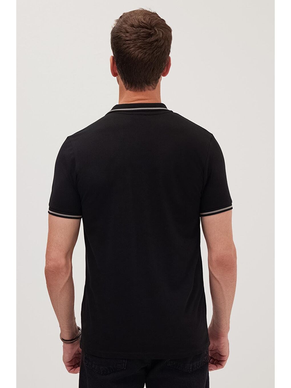 Erkek Slim Fit Dar Kesim %100 Pamuk Yumuşak Dokulu Serin Tutan Kumaş Düz Pike Siyah Polo Yaka Tişört-5