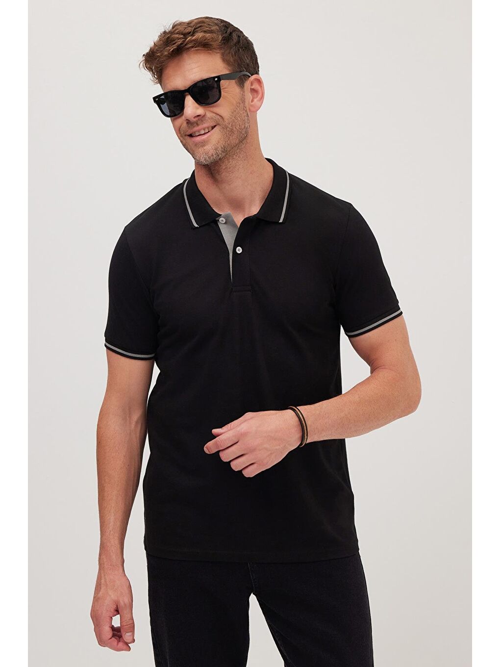 Erkek Slim Fit Dar Kesim %100 Pamuk Yumuşak Dokulu Serin Tutan Kumaş Düz Pike Siyah Polo Yaka Tişört-6