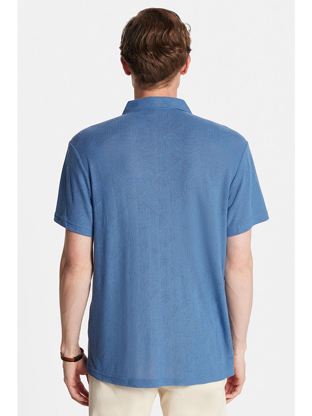 Erkek Slim Fit Dar Kesim Viskon Fermuarlı Polo Yaka Mavi Tişört-4